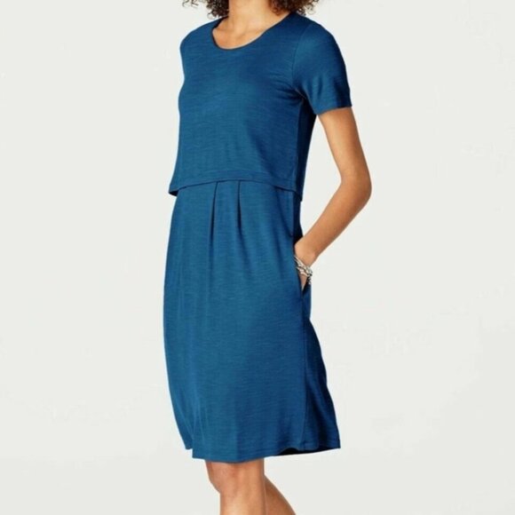 J.JILL Dress, XSP Petite, Blue, Layered, Short sleeve, Stretch, Pockets, buttons - Picture 13 of 13